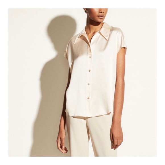Vince Tops - Vince Silk Shaped Collar Cap Sleeve Blouse, size M